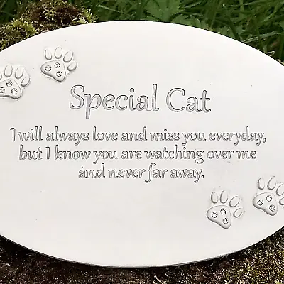 Cat Memorial Plaque Grave Marker Decoration Oval Marble Effect Pet Loss Gift • £14.95