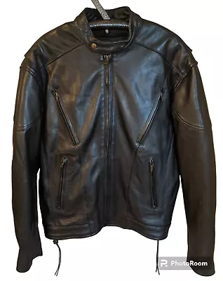 UNIK ULTRA Leather Padded Motorcycle Jacket Laced Sides W/ Zip Liner Mens Sz. 48 • $100
