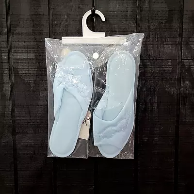 VANITY FAIR Blue Floral Slippers Large 8-9 House Shoes Boudoir NEW Washable VTG • $29.99