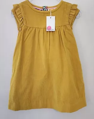 NWT Mini Boden 2-3yr Corduroy Dress Gold Mustard Yellow Capped Sleeves Pockets • $39