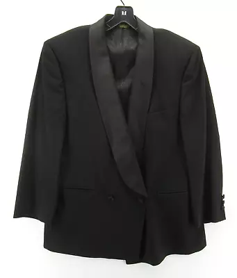 VINTAGE After Six Blazer Men 40 Black Tuxedo Wool Satin Lapel Evenings Smoking • $48.99