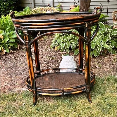 Vintage Pier 1 Imports Rattan Bar Serving Cart  Removable Extra Tray Dark Wood • $249.99