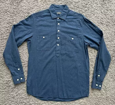 REISS Blue Long Sleeve Half Button Popover Shirt Men's Size Medium 100% Cotton • $64