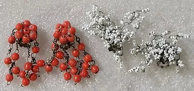 Vintage Hand Wired White Red Beads Cascading Cluster-esq Beaded Earrings Lot • $9.09