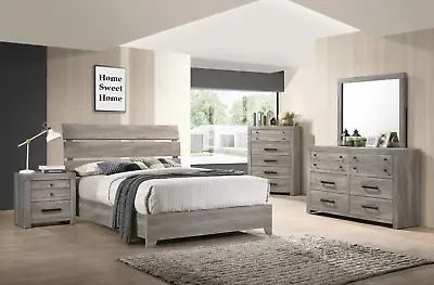 NEW Rustic Gray Brown 5PC Queen King Bedroom Set Modern Furniture Bed/D/M/N/C • $1199.99