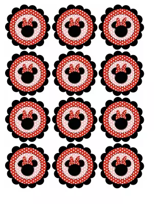 Set Of 12 Polka Dot Minnie Mouse Edible Paper Cupcake Cookie Toppers CHOOSE SIZE • $8