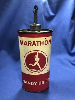 Vintage 1940s Lead Spout Top 4oz Handy Oiler Oil Can Marathon The Ohio Oil Co. • $49.99