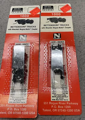 Lot Of 2 Micro Trains N Scale Bettendorf Trucks W/ Mounted Couplers #1000 NIP • $19.99