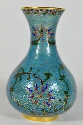 #17 Fine Vintage Chinese Plique A Jour Cloisonne Blue Enamel Vase • $85