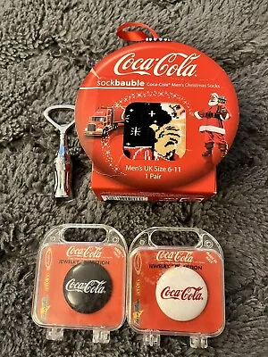 COCA COLA Vintage Badges  Bottle Opener & Xmas Sock Bauble BUNDLE Unused • £15.99