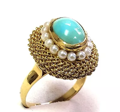 18K Natural Turquoise Pearl MESH Ring 18x17MM 7.0g S-6 • $1000