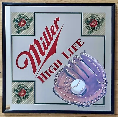 Vintage Miller High Life Beer Baseball Mitt Framed Glass Mirror 13”x13”-bar-rare • $59.99