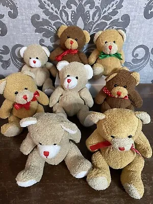 LOT Of 8 Mini Plush Teddy Bear Light Golden Dark Brown Baby Soft Red Bow Nose • $10.36