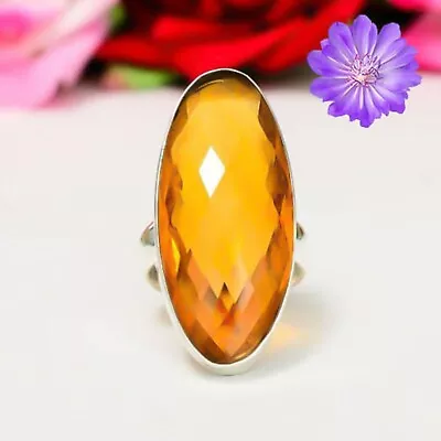 Handmade Citrine Gemstone Cluster Ring Size 925 Sterling Silver Jewelry • $7.31