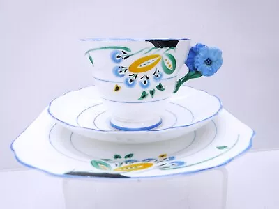 Art Deco Flower Handle Tea Trio Radford China Staffs Paragon Interest • £69