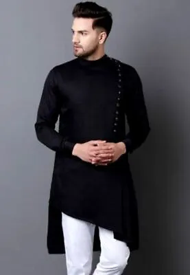 £19.16 • Buy Indian 100% Cotton Men's Tunic Kurta Shirt Black Plain Print Plus Size Kurta