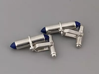 Vintage Bullet Shaped Cufflinks With Lapis Lazuli Set In Sterling Silver • $197.30