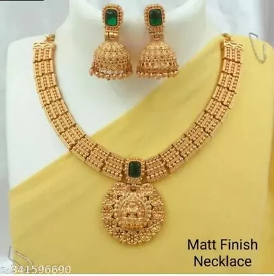 Indian Temple Jewelry Bollywood Gold Plated Choker Earrings Necklace Wedding Set • $42.47
