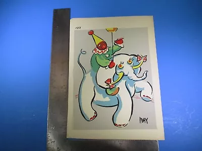 Vintage May Colorful Clown Riding Elephant Art #183 Pressed Image S5319 • $10.19