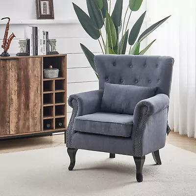 Upholstered Chesterfield Armchair Queen Anne Legs Fabric Lounge Chair Grey Sofa • £179.95