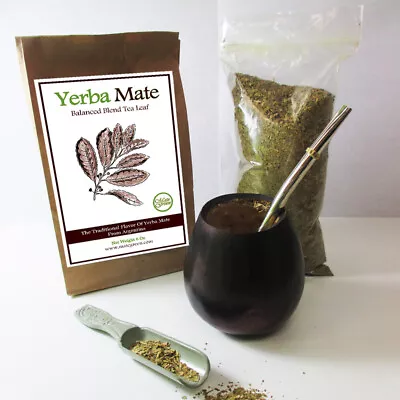 4 Pc Argentina Yerba Mate Tea Gourd Cup Straw Bombilla 6 Oz Leaf Bag Kit Combo • $12.49