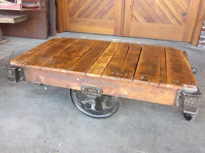Refurbished Antique Railroad Cart Coffee Table -Lineberry Furniture Factory Cart • $1250