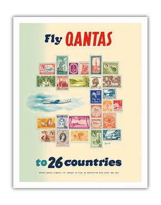 Fly Qantas To 26 Countries - Vintage Airline Travel Poster By Frank Nanninga • $22.98