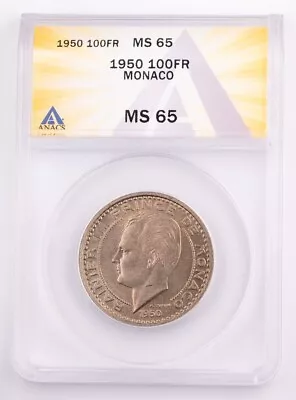1950 100 Francs Monaco ANACS MS65 Certified  • $90