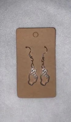 Kpop Finger Heart Silver Stainless Steel Earrings Bts Gift • £6
