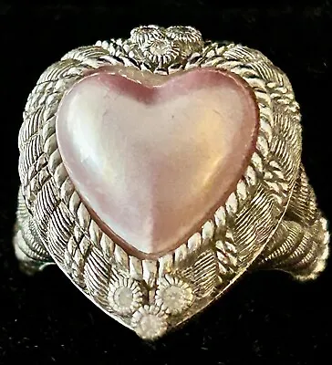 Judith Ripka 925 Mabe Pink Pearl Heart & Diamonique CZ Ring Size 7 • $105