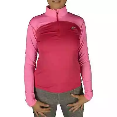 More Mile Womens Running Top Pink Half Zip Long Sleeve Jersey Sports Training • £8.50