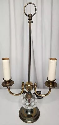 Vintage Mid Century Double Arm Brass Candelabra Bouillotte Lamp 20  Blown Glass  • $89.90