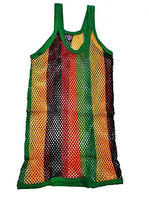 Mens String Rasta Crystal Vest 100% Cotton Mesh Fish Net Fitted String Vest • £6.15