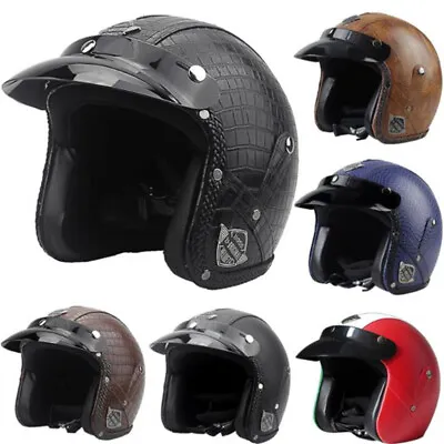 DOT 3/4 Open Face Motorcycle Helmets Scooter Helmet Cafe Racer Retro Vintage • $86.99