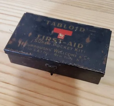 Vintage 1940s Tabloid First Aid Super Pocket Kit Metal  Box With Bright Horse • $28