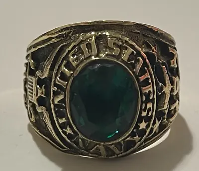 Vintage Ring UNITED STATES NAVY GREEN Stone Vietnam War Era • $30.99