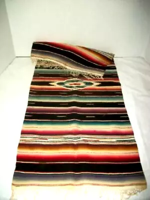 1920s MEXICAN SALTILLO SERAPE RUNNER SILK WOOL FINE WOVEN CENTER DIAMOND ANTIQUE • $72.01