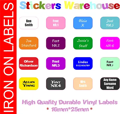Custom Name Labels IRONON 25pcs Rectangular Stickers School Kids Uniform Clothes • £1.99
