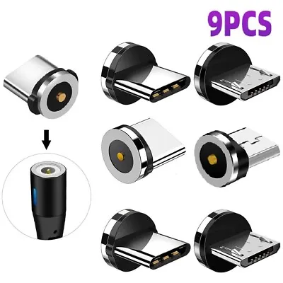 9pcs Rotate Magnetic Fast Charging Cable Cord Adapter Tips For Type-C Micro USB • $8.72