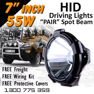 HID Xenon Driving Lights - Pair 7 Inch 55w Spot Beam 4x4 4wd Off Road 12v 24v • $195.07