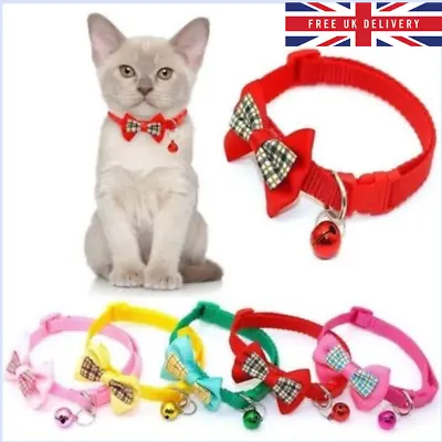 £3.49 • Buy Bow Tie Adjustable Kitten Cat Collar Bell Necktie Bow-knot Small Pet Puppy UK