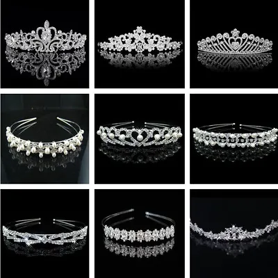 £11.99 • Buy Silver Bridal Veil Tiara Diamante Rhinestone Crown Wedding Party Prom Headband