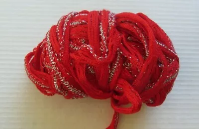 Premier Starbella Flash Ruffle Mesh Yarn Ruby Red Silver No Label Remnant • $6.95