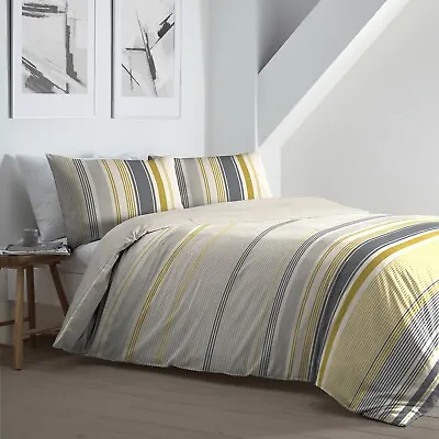 Beach Nautical Stripes Duvet Cover Quilt Bedding Set King Bed Ochre Yellow Grey • £19.95