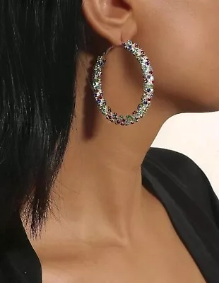 £3.70 • Buy Sparkling Multi Colour Crystals Hoop Earrings For Women's Ladies Gift For Her