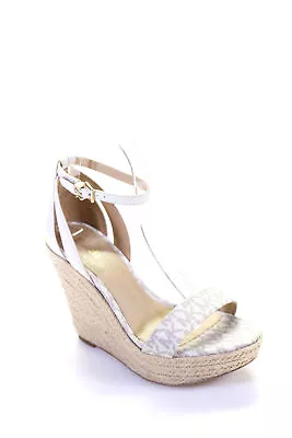 MICHAEL Michael Kors Womens KIMBERLY Monogram Wedge Sandals Vanilla Size 7.5 • $59