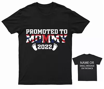 Promoted To Mommy Union Jack Pregnancy Announcement Boy  Baby Shower T-Shirt • £13.95