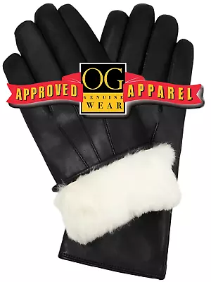 Mens Premium White Rabbit Fur Lined Genuine Soft  Lambskin Leather Gloves • $39.95