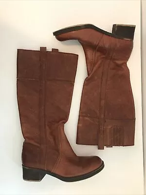 Lucky Brand Hibiscus Tall Riding Boots Cognac Leather Women's 8M • $29.99