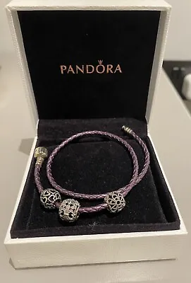 Genuine Sterling Silver Pandora Black  Double Wrap Leather Bracelet With The Box • £75